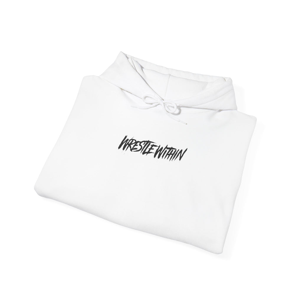 Wrestle Within Hoodie — Minimal Front Logo & Multilingual Back Graphic