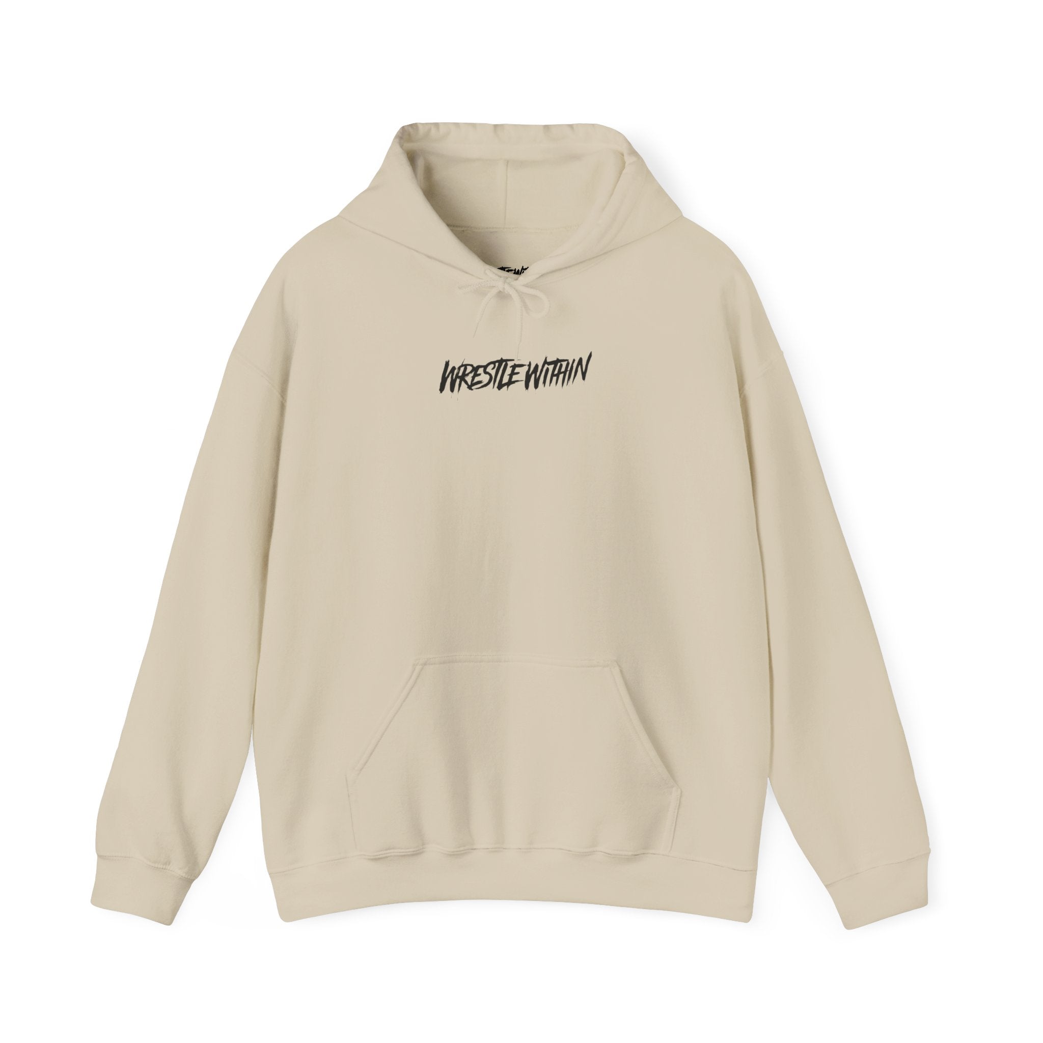 Wrestle Within Hoodie — Minimal Front Logo & Multilingual Back Graphic