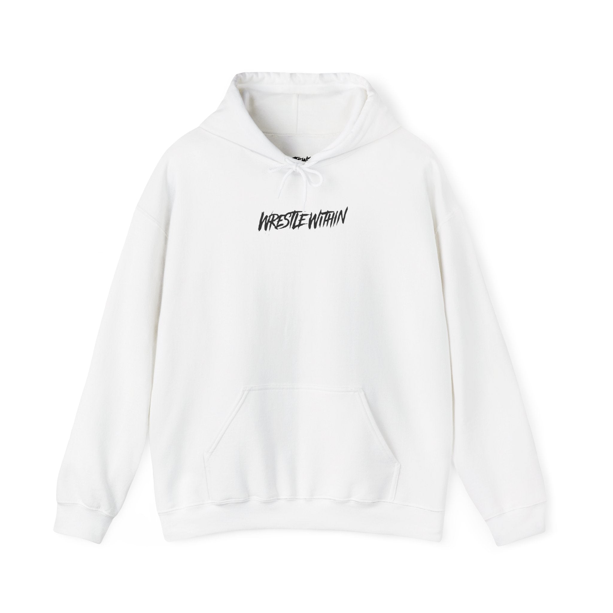 Wrestle Within Hoodie — Minimal Front Logo & Multilingual Back Graphic
