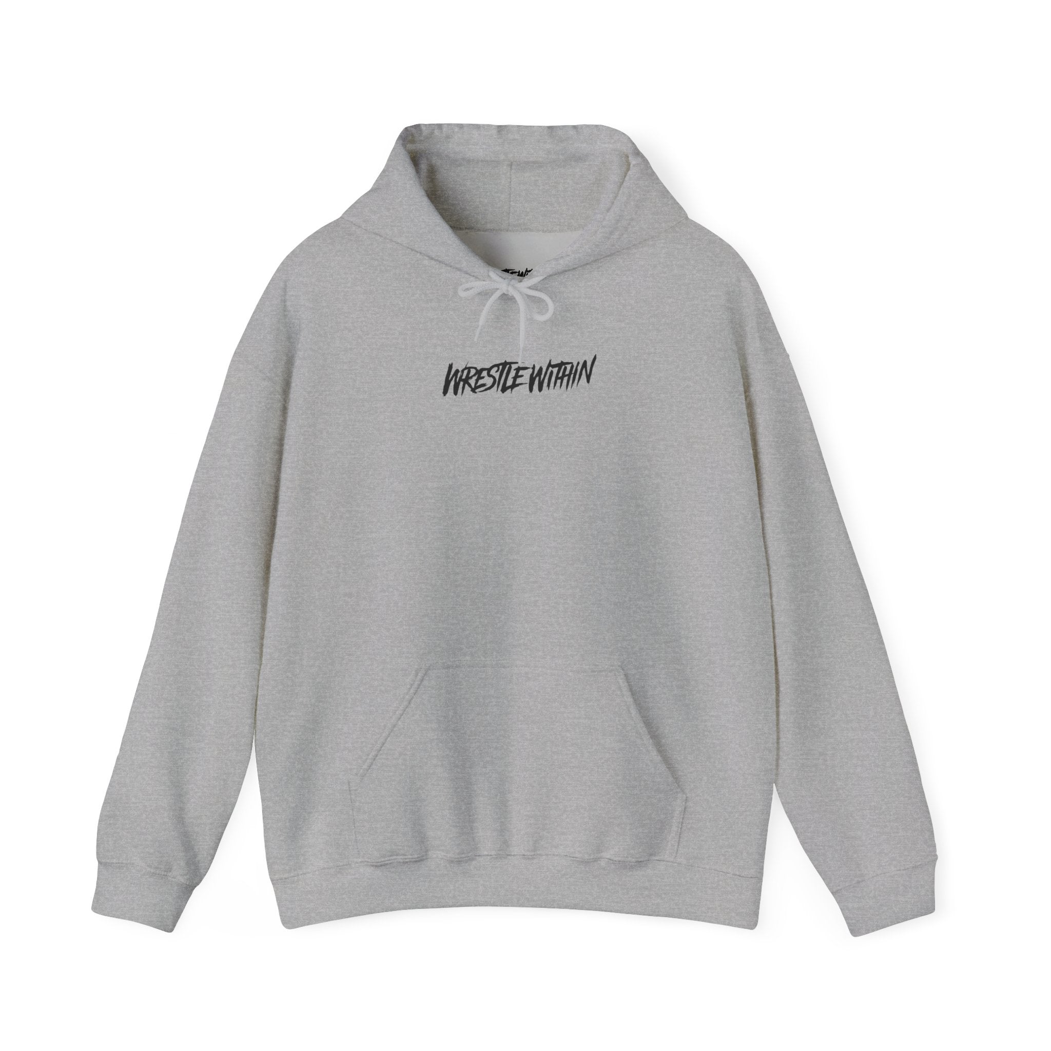 Wrestle Within Hoodie — Minimal Front Logo & Multilingual Back Graphic