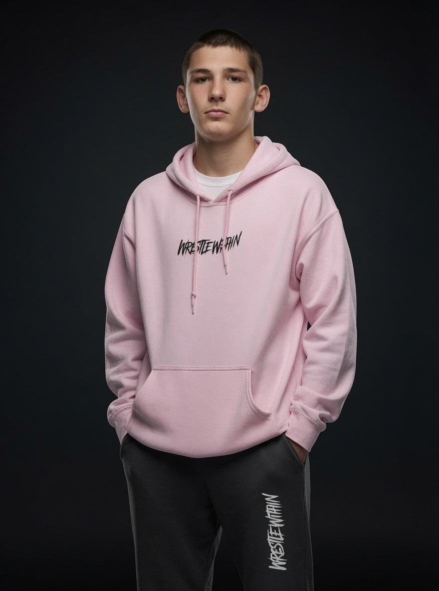 Wrestle Within Hoodie — Minimal Front Logo & Multilingual Back Graphic