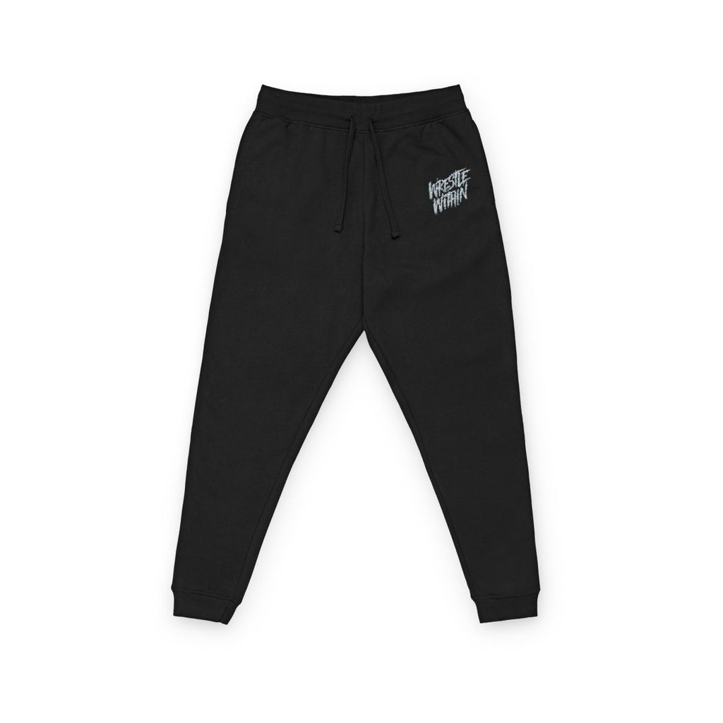 WRESTLE WITHIN Embroidered Black Fleece Joggers – Mental Steel Recovery Pants