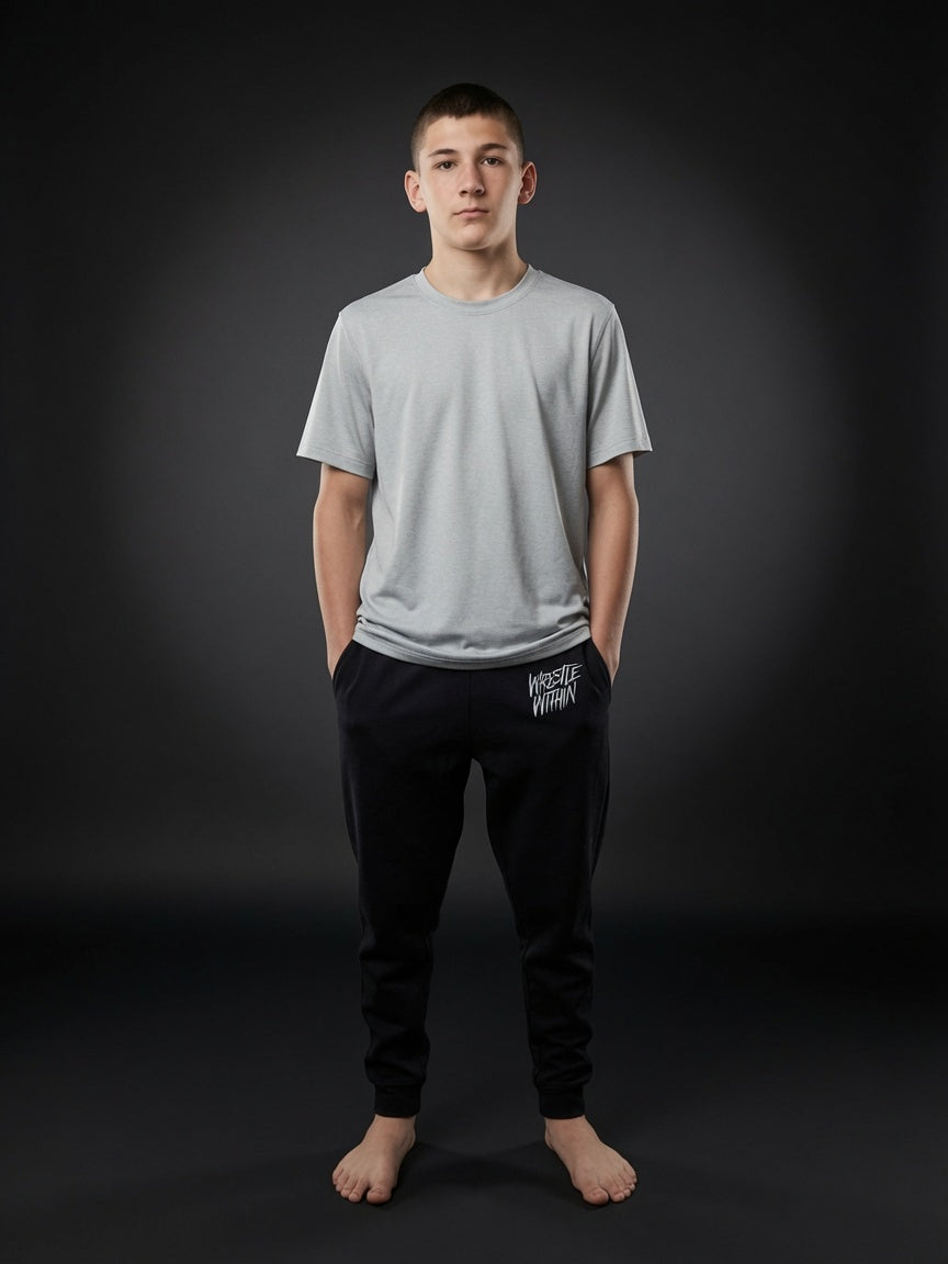 WRESTLE WITHIN Embroidered Black Fleece Joggers – Mental Steel Recovery Pants